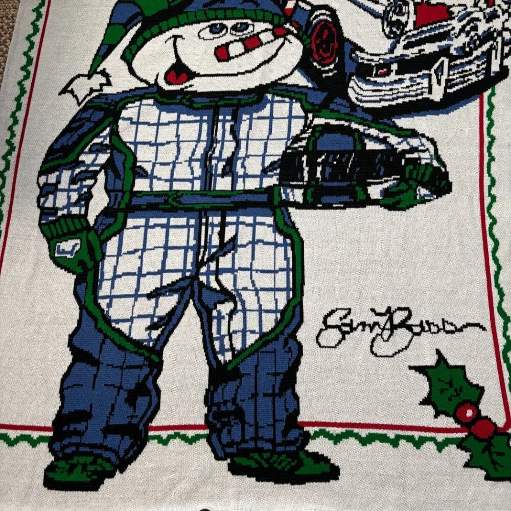 Sam Bass Racing Holiday Throw #11 Snowman Antique Car Santa 61